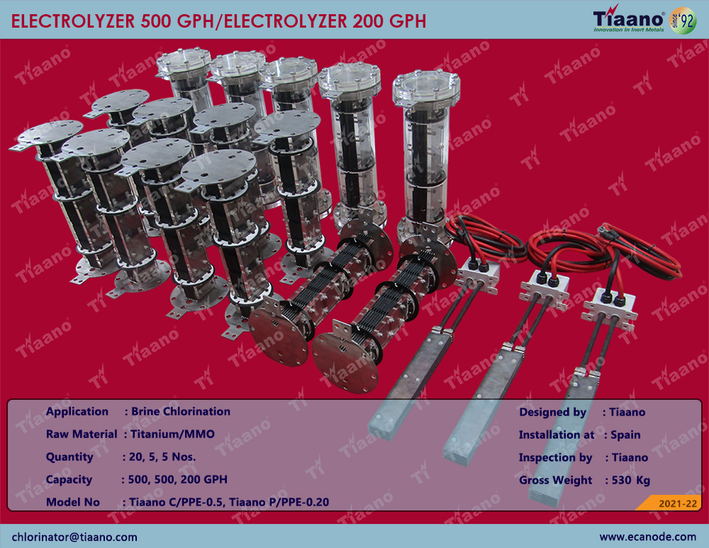 Titanium Electrolyzer 500 GPH / 200 GPH for Brine Chlorination